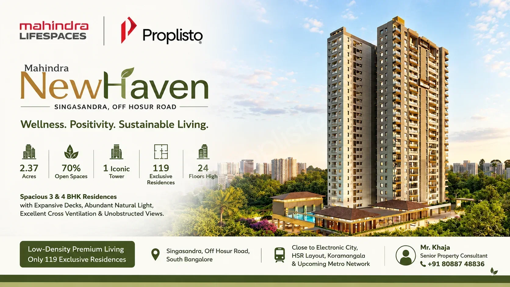4 BHK Apartment at Mahindra NewHaven, Singasandra, South Bangalore in Bangalore
